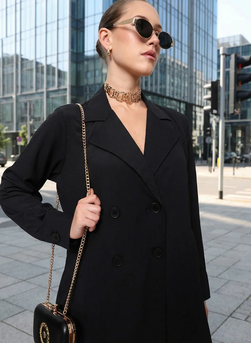 ISHIN  Black Lapel Collar Workwear Abaya for Women | Best Price UAE